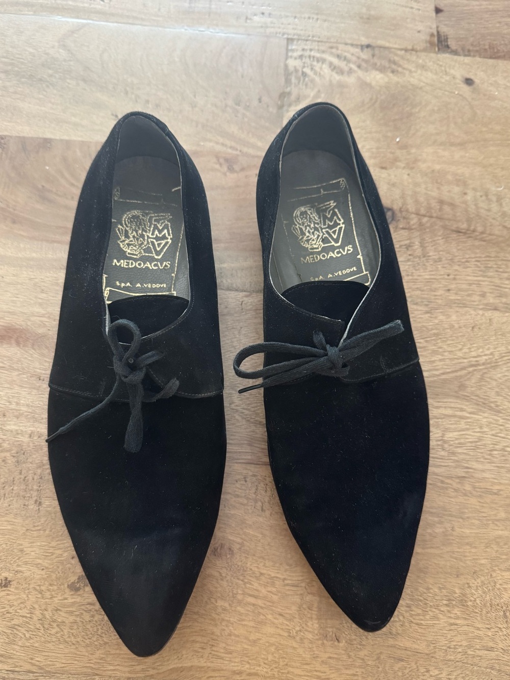 Medoacus Men’s Black Suede Pointed Lace-Up Shoes derby sz 8 Italy